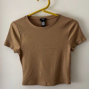 New Express Fitted Tee - Size Small Gold Glitter Scoop Neck Short Sleeve Tee